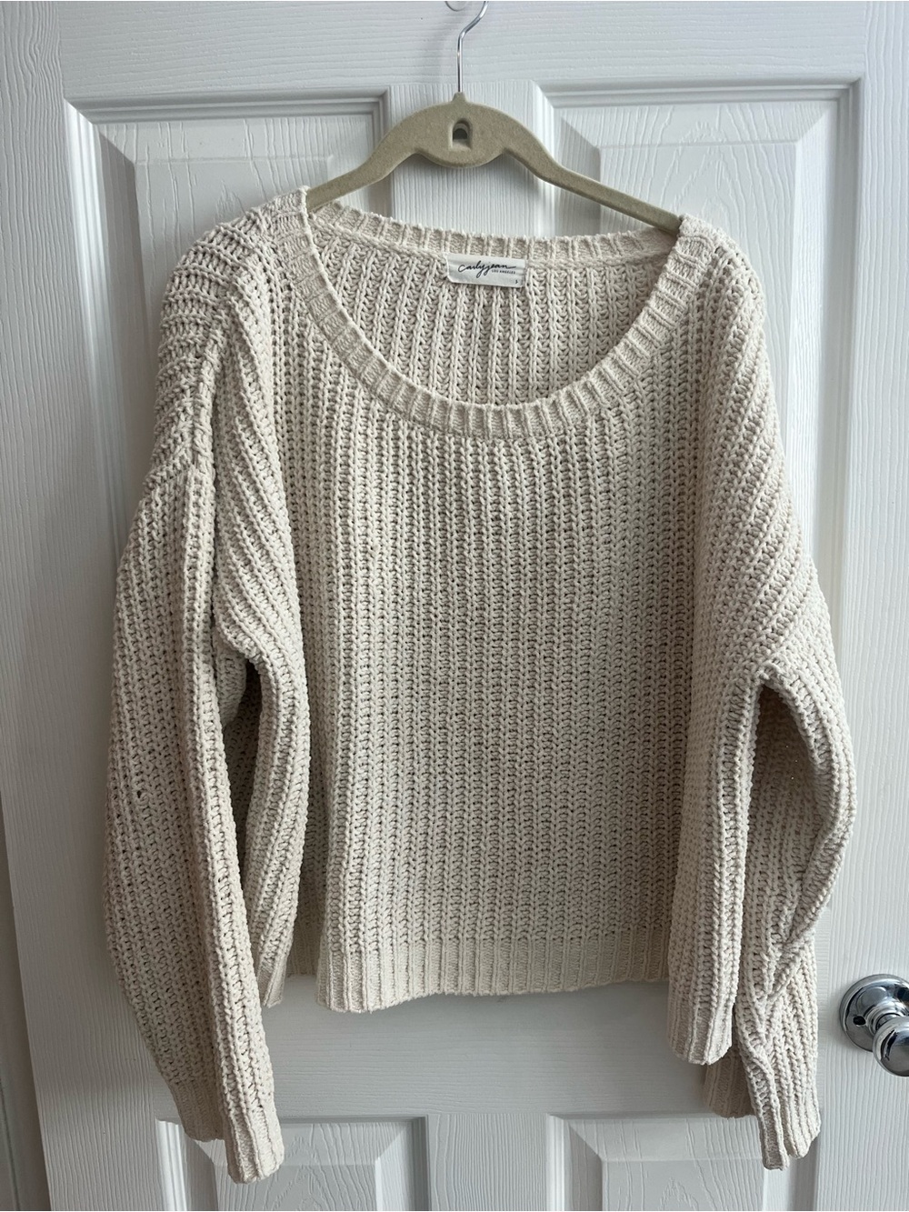 Carly Jean Los Angeles Cream Wide Neckline Knit Sweater